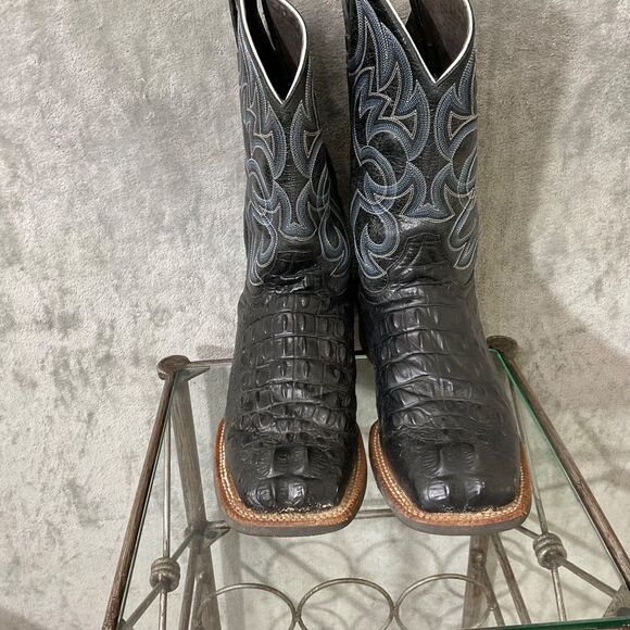 Cavender’s  leather wide Caiman print Cowboy boots Men\'s 10-1/2 EE Black Sq. Toe main image 4